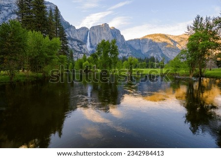 Springtime Splendor: Captivating 4K View of Yosemite Falls from Merced River, California, USA