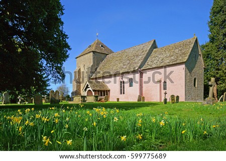 Springtime at St Marys 12th Century Norman Church, it is a Grade 1 listed building, Kempley, near Newent, Gloucestershire, UK