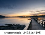 Springtime view from Belcarra regional park including sunset, wildlife such as ferret, American robin, Canadian goose, seagulls, Port Moody, British Columbia, Canada