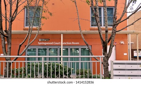 Springwood Court Function Room Sign And Building, Springwood, New South Wales, Australia On 29 May 2019.                               