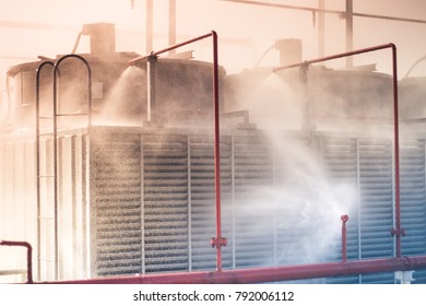 Sprinkler Head Injection To Cooling Tower, Fire Protection System Activated.