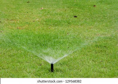 Sprinkler On Green Grass