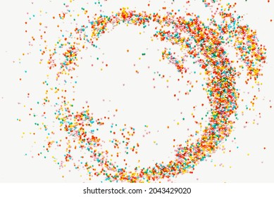 Sprinkles on a white background. Sprinkle for Easter cake. Confectionery sprinkles on a white background. Colored background. Bright texture. 