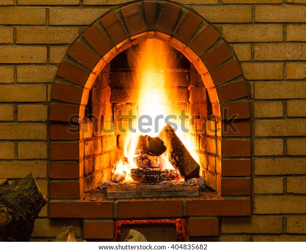 Spurts Fire Brick Fireplace Country Cottage Stock Photo Edit Now