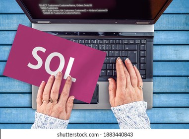  SQL Programming Language. Paper Width Word SQL And Hands On Laptop Keyboard 