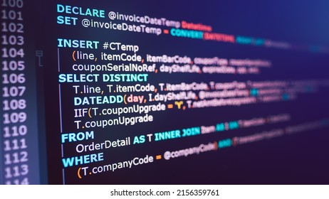 SQL (Structured Query Language) Code On Computer Monitor. Example Of SQL Code To Query Data From A Database.