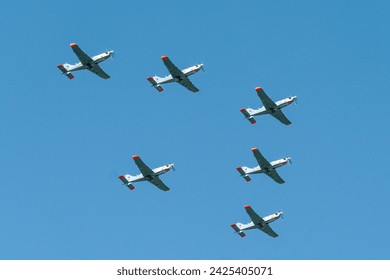A squadron of fighter planes from World War II