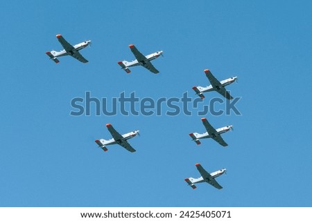 A squadron of fighter planes from World War II