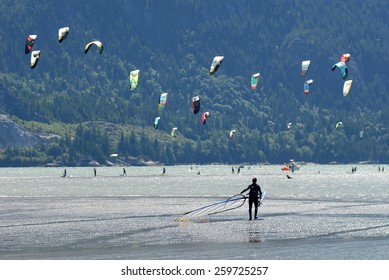 SQUAMISH, BC, CANADA - AUGUST 4, 2012: Athletes Compete In The Kiteboarding Racing Championship In Squamish, BC, Canada, ON August 4, 2012.