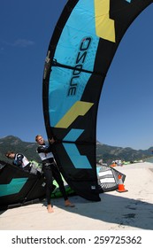 SQUAMISH, BC, CANADA - AUGUST 4, 2012: Athletes Compete In The Kiteboarding Racing Championship In Squamish, BC, Canada, ON August 4, 2012.