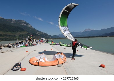 SQUAMISH, BC, CANADA - AUGUST 4, 2012: Athletes Compete In The Kiteboarding Racing Championship In Squamish, BC, Canada, ON August 4, 2012.