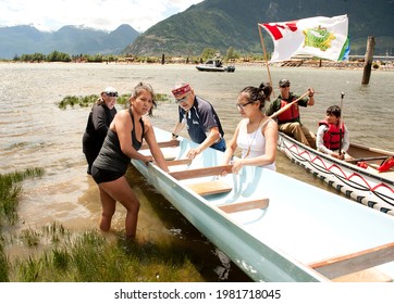 Squamish BC, Canada - June 21, 2017:  National Aboriginal Day Canoe Races At The Stawamus Waterfront.  