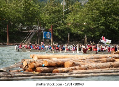 Squamish BC, Canada - June 21, 2017:  National Aboriginal Day Canoe Races At The Stawamus Waterfront.  