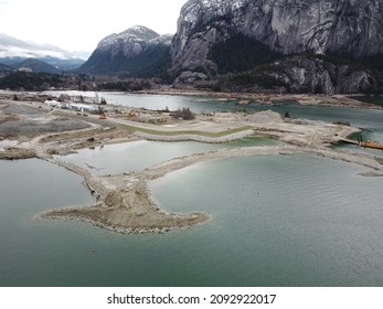 Squamish, BCCanada - 12 17 2021: The Ocean Front Beaches Of Sp’akw’us Feather Park Are Getting Built As Part Of The Squamish Downtown Expansion Project By Matthews West. 