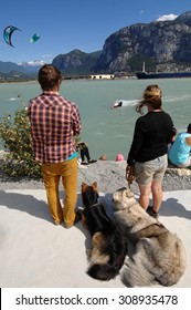 SQUAMISH, CANADA - AUGUST 22, 2015: Athletes Compete During Kite Clash Kiteboarding Event In Squamish, BC, Canada, On August 22, 2015.