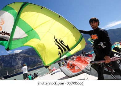 SQUAMISH, CANADA - AUGUST 22, 2015: Athletes Compete During Kite Clash Kiteboarding Event In Squamish, BC, Canada, On August 22, 2015.