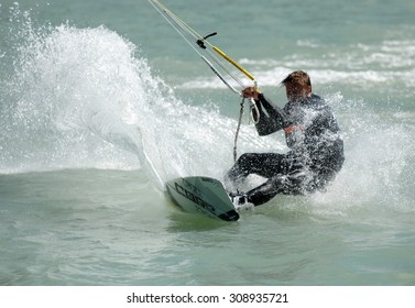 SQUAMISH, CANADA - AUGUST 22, 2015: Athletes Compete During Kite Clash Kiteboarding Event In Squamish, BC, Canada, On August 22, 2015.