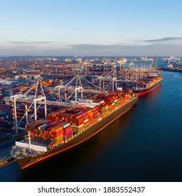 Square - Aerial view of colorful containers on cargo ships at the port of Southampton, which is one of the Leading Port Terminal Operators in the UK. Space for text. - Shutterstock ID 1883552437