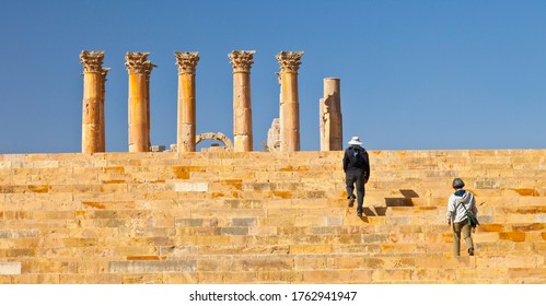 Square Of Artemis Or Diana Temple In Jerash Greco-Roman City Or Pompeii Of The East In Northern Jordan, The Middle East, Asia