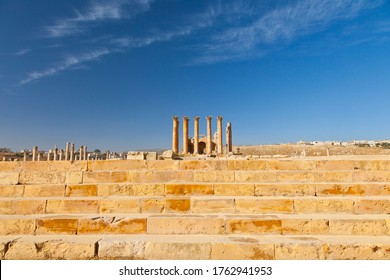 Square Of Artemis Or Diana Temple In Jerash Greco-Roman City Or Pompeii Of The East In Northern Jordan, The Middle East, Asia