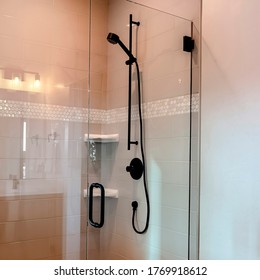 Square Bathroom Rectangle Shower Stall With Half Glass Enclosure And Hinged Door