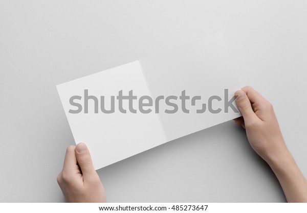 Download Square Bifold Brochure Mockup Male Hands Stock Photo Edit Now 485273647