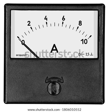 A square black ammeter M1001M for 10 ampere of direct current on the white background
