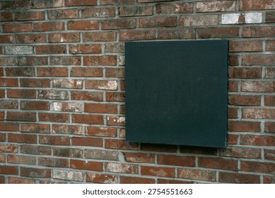 Square Black Signboard on Red Brick Wall Urban Architecture Detail