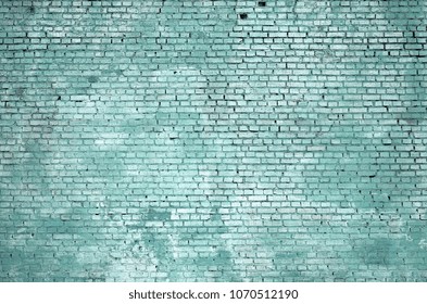 Square brick block wall background and texture. Painted in green