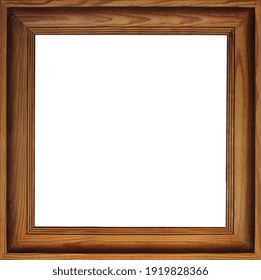 Square Brown Wooden Frame On White Background 