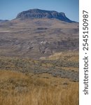 Square Butte near Geraldine, Montana, with a grass prairie and sagebrush in the foreground.