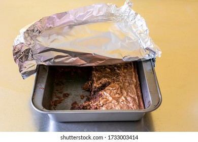 Square Cake Pan With Baked Brownies Inside