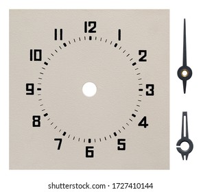 Square Clock Face And Clock Hands, Isolated On White Background