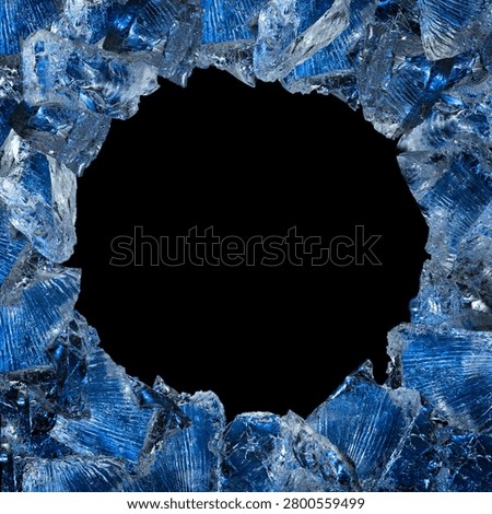 Square composition with broken ice shards on a black background. Free space for your text, subject, or logo.