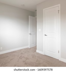 Square Empty Bedroom With Closed Closet Door