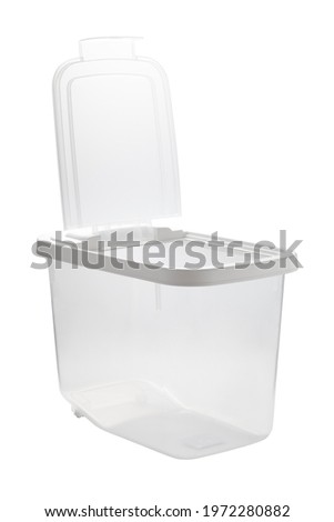 Square empty plastic bucket isolated on white background. Comtainer of food.
