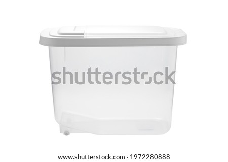 Square empty plastic bucket isolated on white background. Comtainer of food.