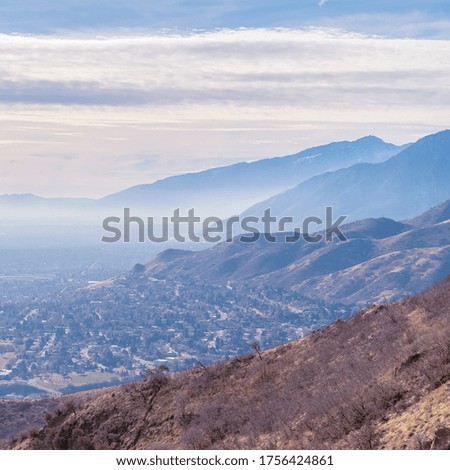 Square frame Hazy overview overlooking Salt Lake City, Utah