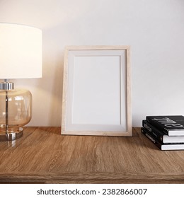 Square frame mockup in rustic interior, 3d render