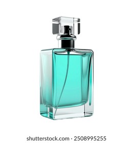 square glass bottle for perfume, fragrance, essence, isolated on a white background