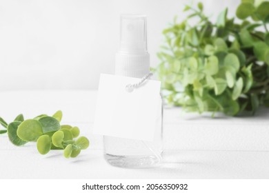 Square Hang Tag On Hand Sanitizer Bottle With Greenery. Favor Tag, Thank You Tag, Gift Tag.