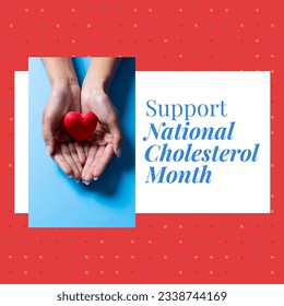 Square image of national cholesterol month text and hand with hearte. National cholesterol month campaign. - Powered by Shutterstock