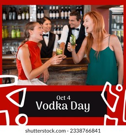 Square image of national vodka day with text with two caucasian women drinking drinks. National vodka day campaign. - Powered by Shutterstock