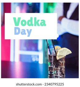 Square image of national vodka day with text with two drinks with lemon. National vodka day campaign. - Powered by Shutterstock