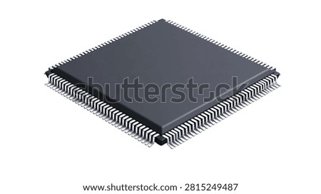 Square integrated circuit microprocessor chip with metal pins