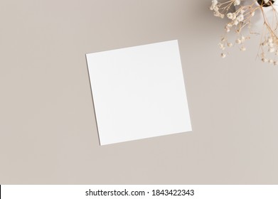 Square invitation card mockup with gypsophila.