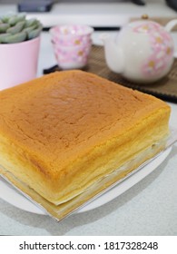 square Japanese cheese cake  or cotton cheesecake is a type of sponge cake that is made with cream cheese, butter, sugar, flour, and eggs. It is traditionally made in au bain-marie.