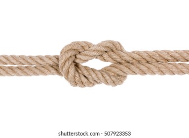 Square Knot Isolated On White Background. Nautical Rope Knot.