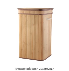 Square Laundry Basket For Home, Wood Color, Double-lattice Bamboo Dirty Clothes Hamper Folding Basket Body With Cover