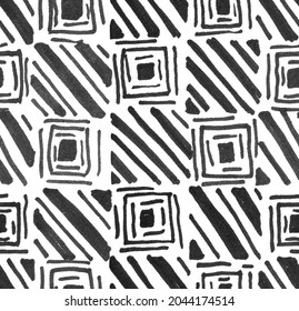 Square Line Marker Hand Made Pattern. Abstract Geometry Seamless Pattern